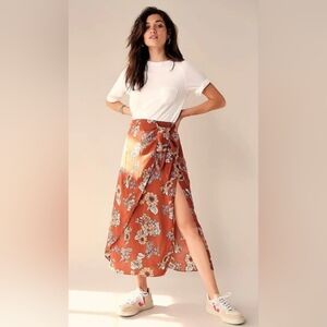 Floral Free people midlength skirt with tie on front